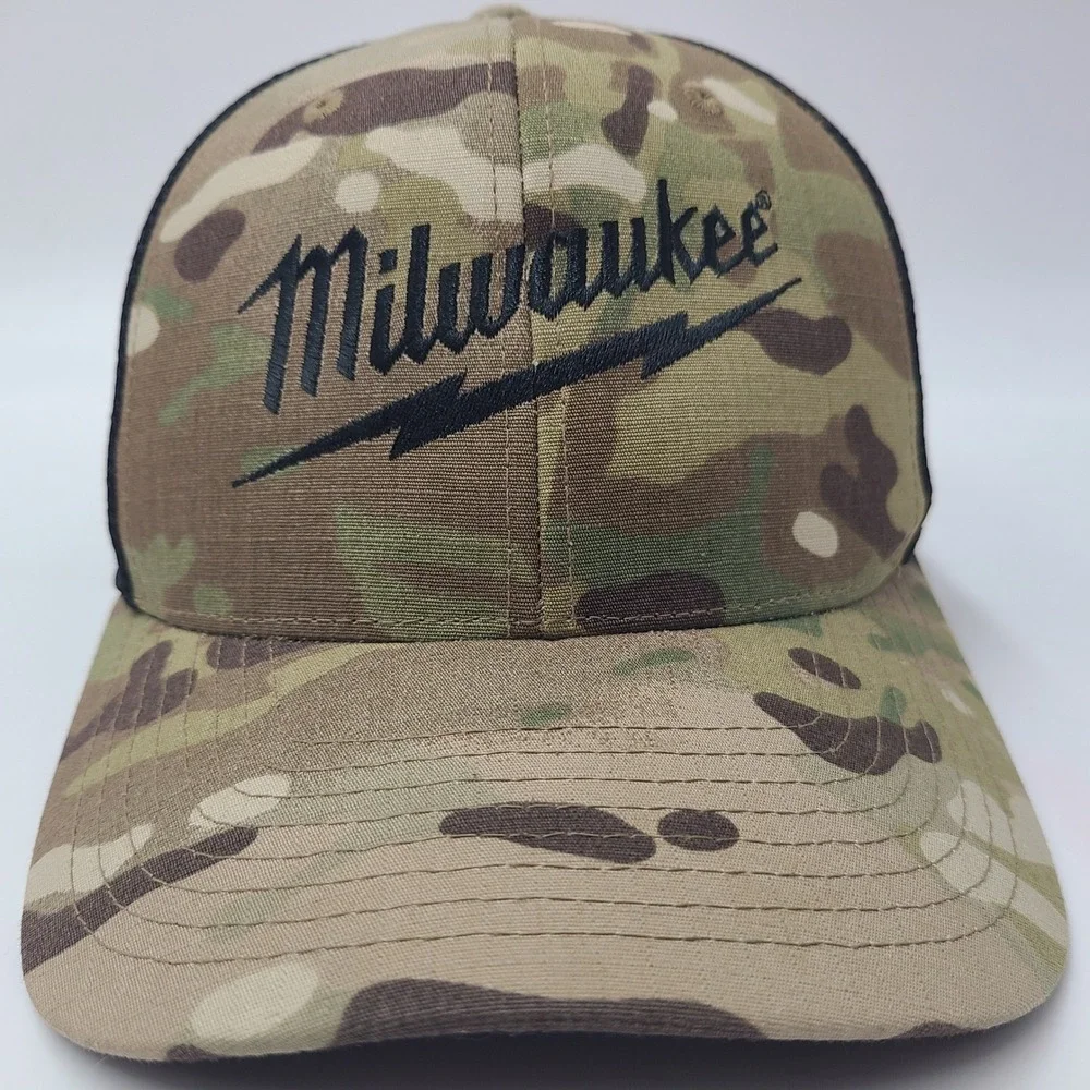 Milwaukee Tools Hat Snapback Trucker Mesh Camo Green Brown Black Casual Logo Men